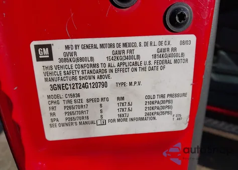 2004 Chevrolet Avalanche 1500 z USA, uszkodzony, nr VIN 3GNEC12T24G120790